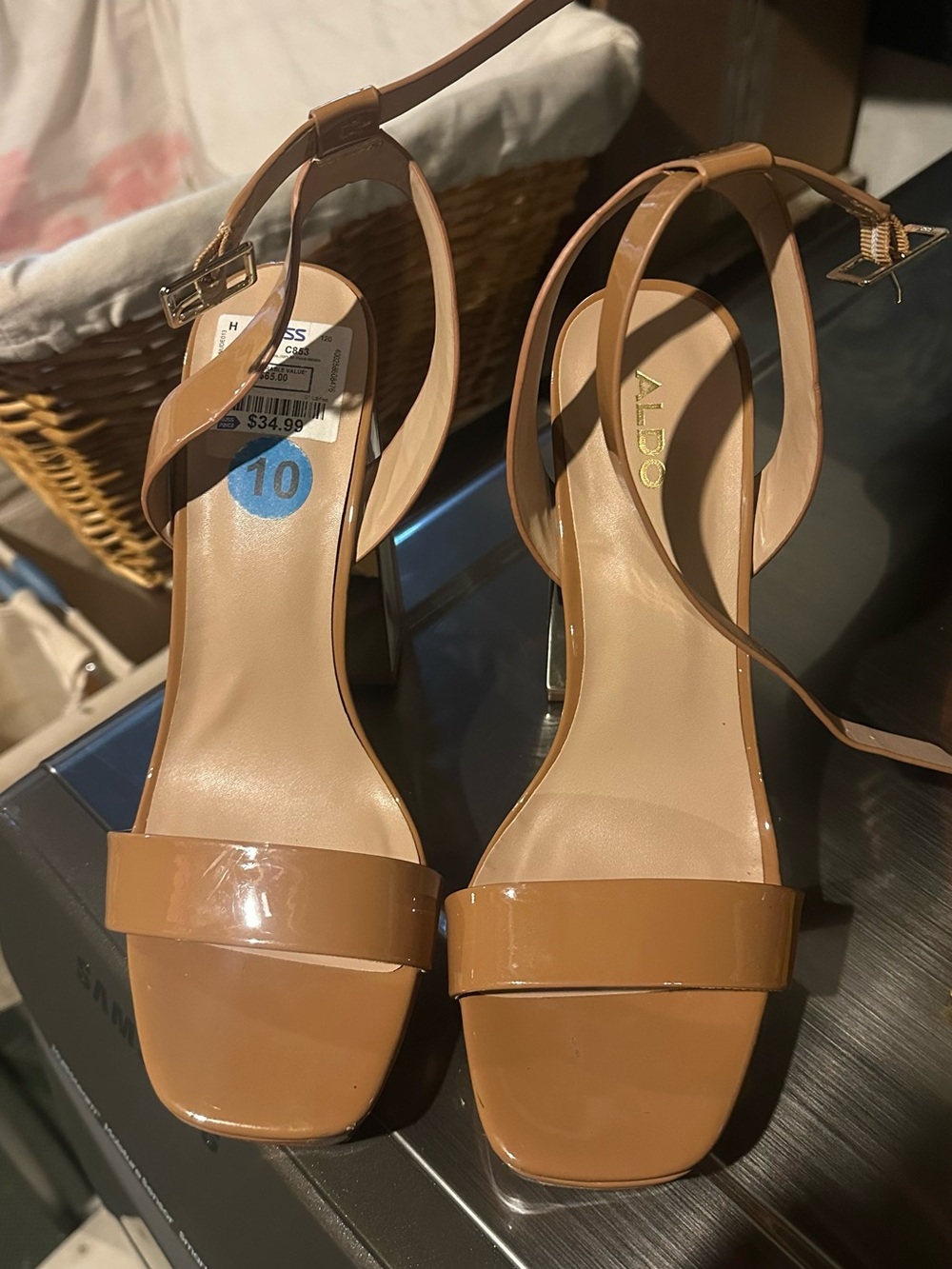 ALDO Nude Patent Ankle-Strap Heels
